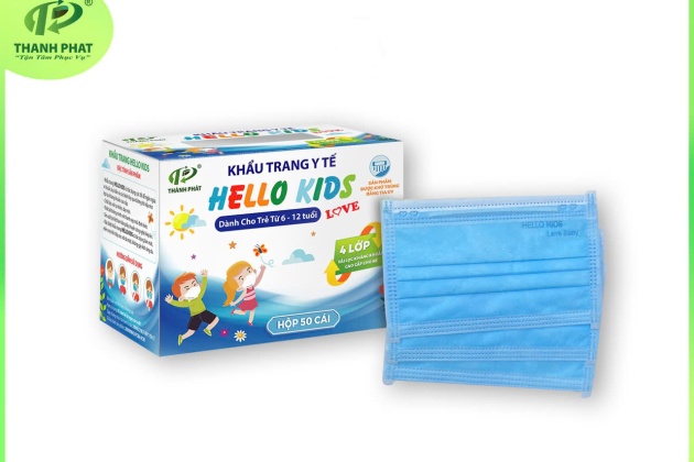 Khẩu Trang Y Tế Hello Kids ( Màu Xanh - 50 Cái / Hộp )